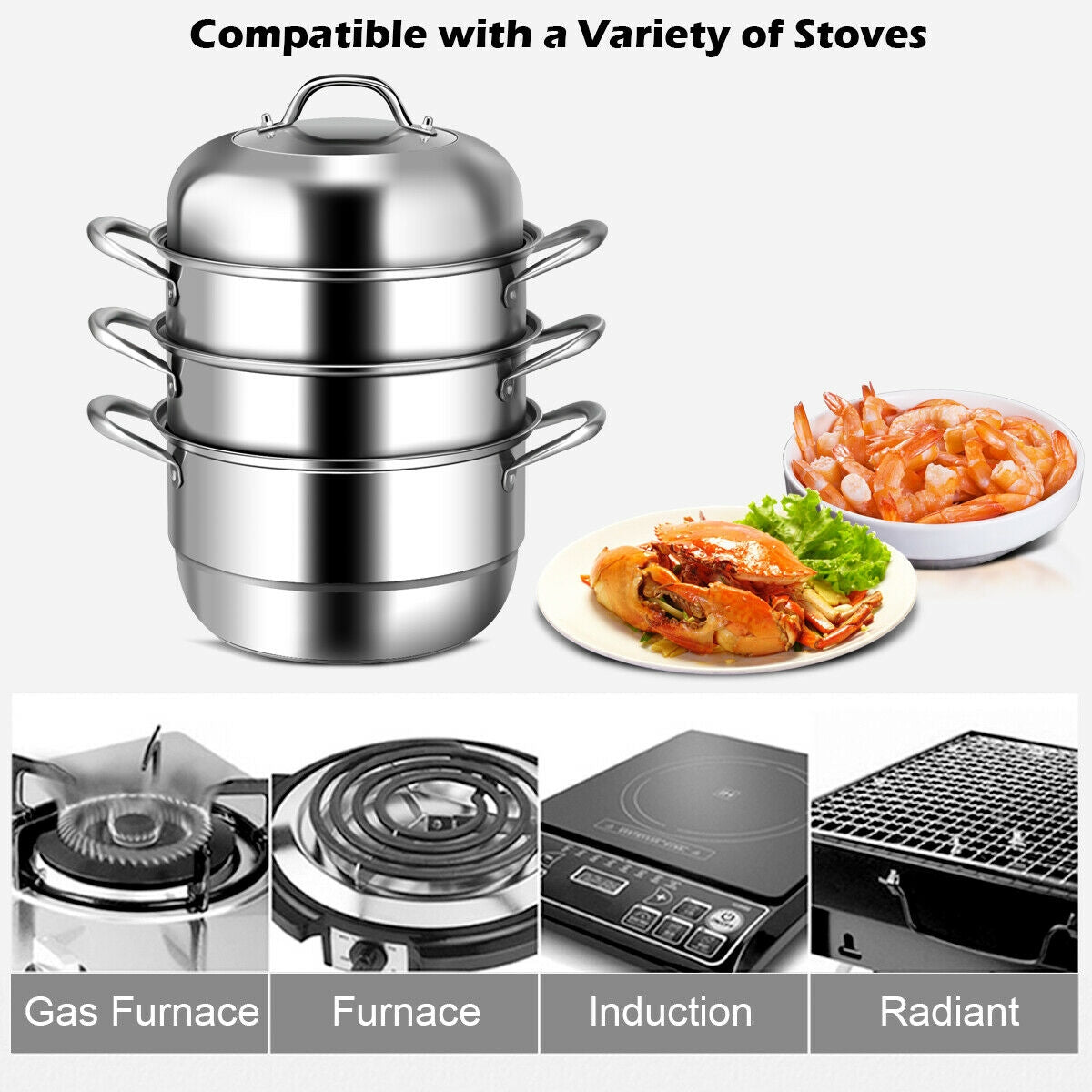 Stainless Steel Steamer, 3-Tier