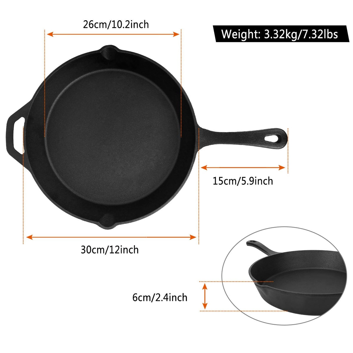 LJG Pre-Seasoned Cast Iron Skillet with Handle Holder, 12 in
