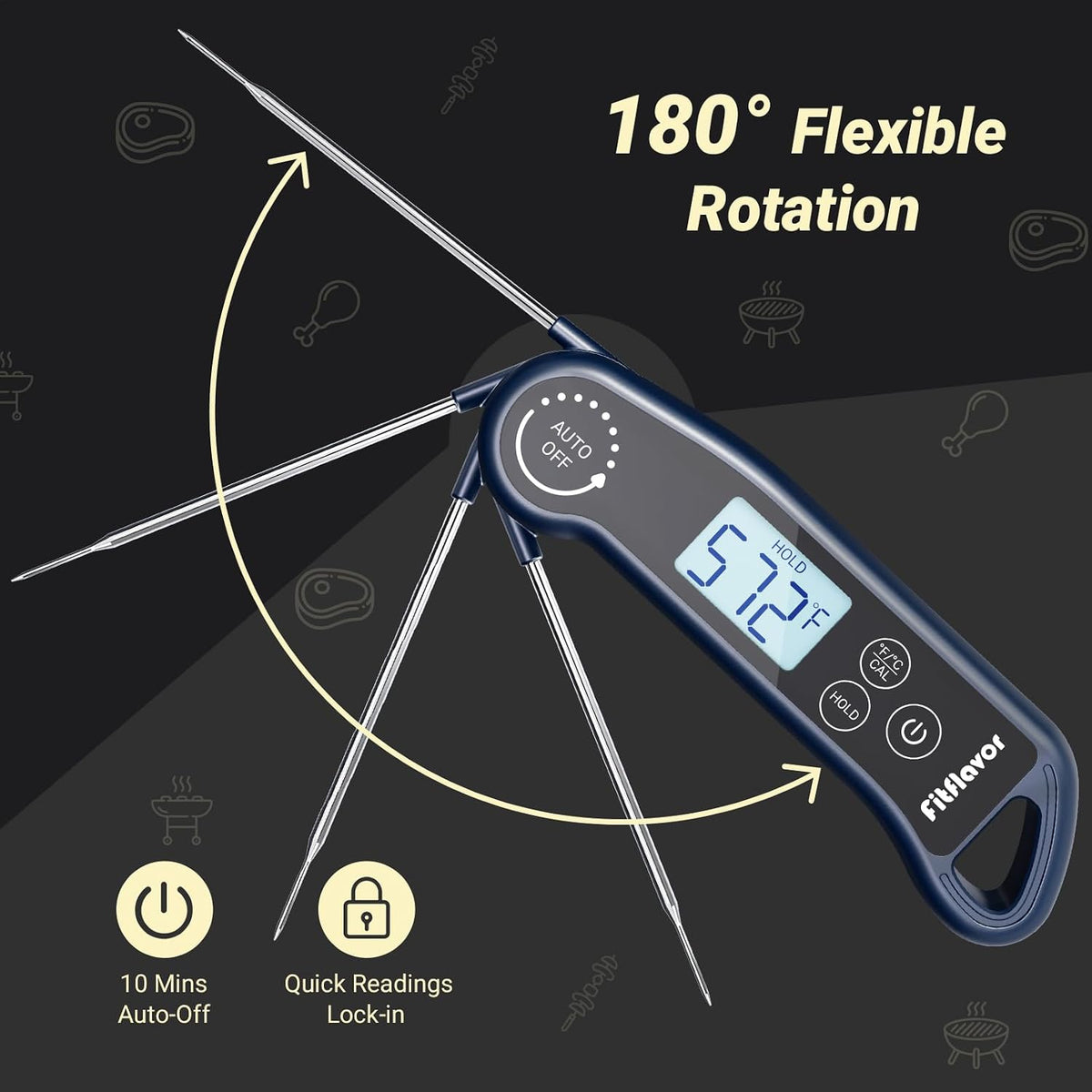 Instant Read Meat Thermometer Digital, 0.5S Instant Read Thermometer for Cooking Grill Candy Oil Food Meat Kitchen Baking BBQ, K Sensor Accuracy ±0.5°F Backlight Calibration Waterproof (11K-1)