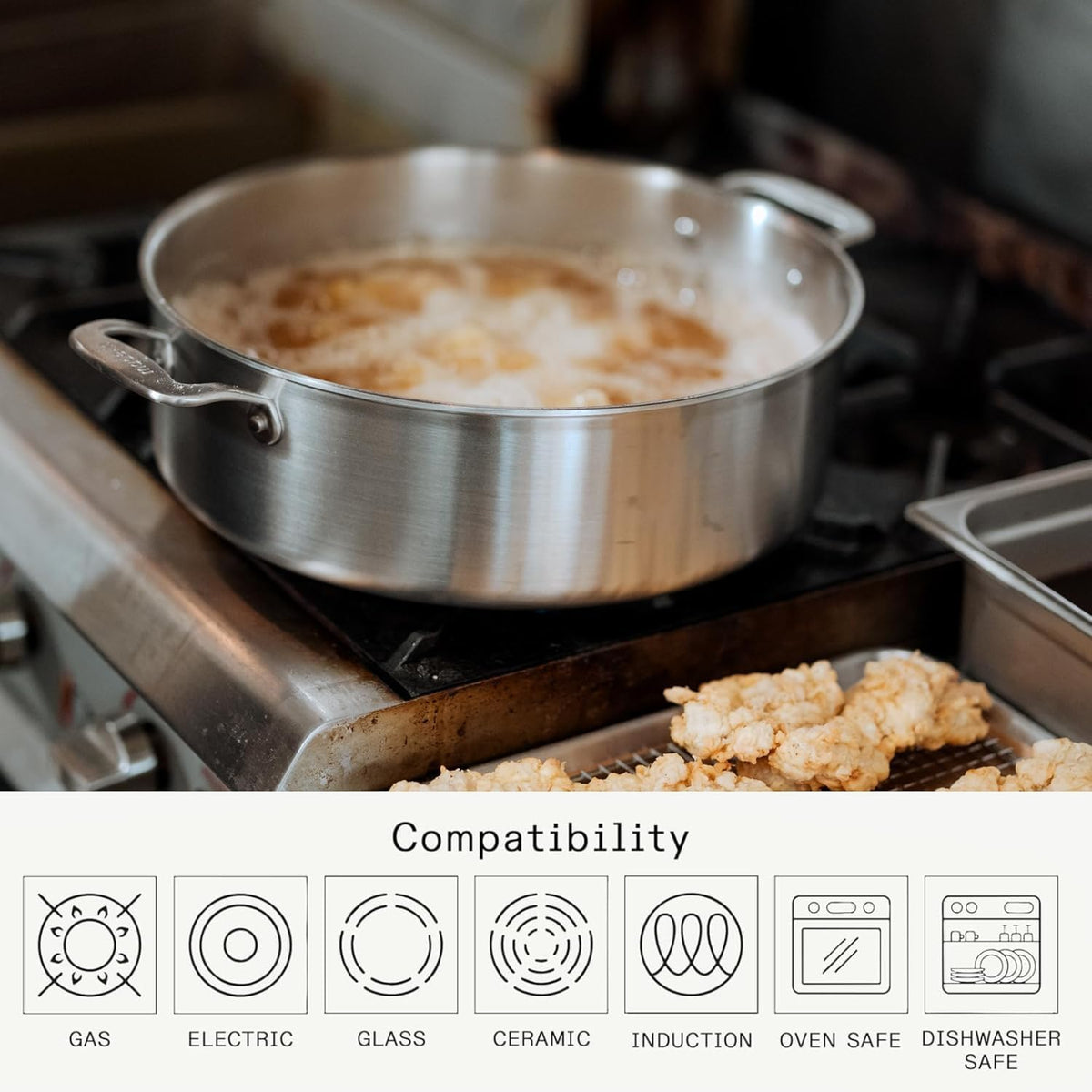 Made in Cookware - 10 Quart Stainless Steel Rondeau Pot W/Lid - 5 Ply Stainless Clad - Professional Cookware - Crafted in Italy - Induction Compatible