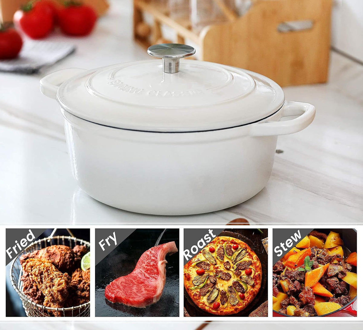 Bake Like a Pro with Our 5.5 Quart White Enameled Cast Iron Dutch Oven! 🍞✨ #BakingEssentials #KitchenLove