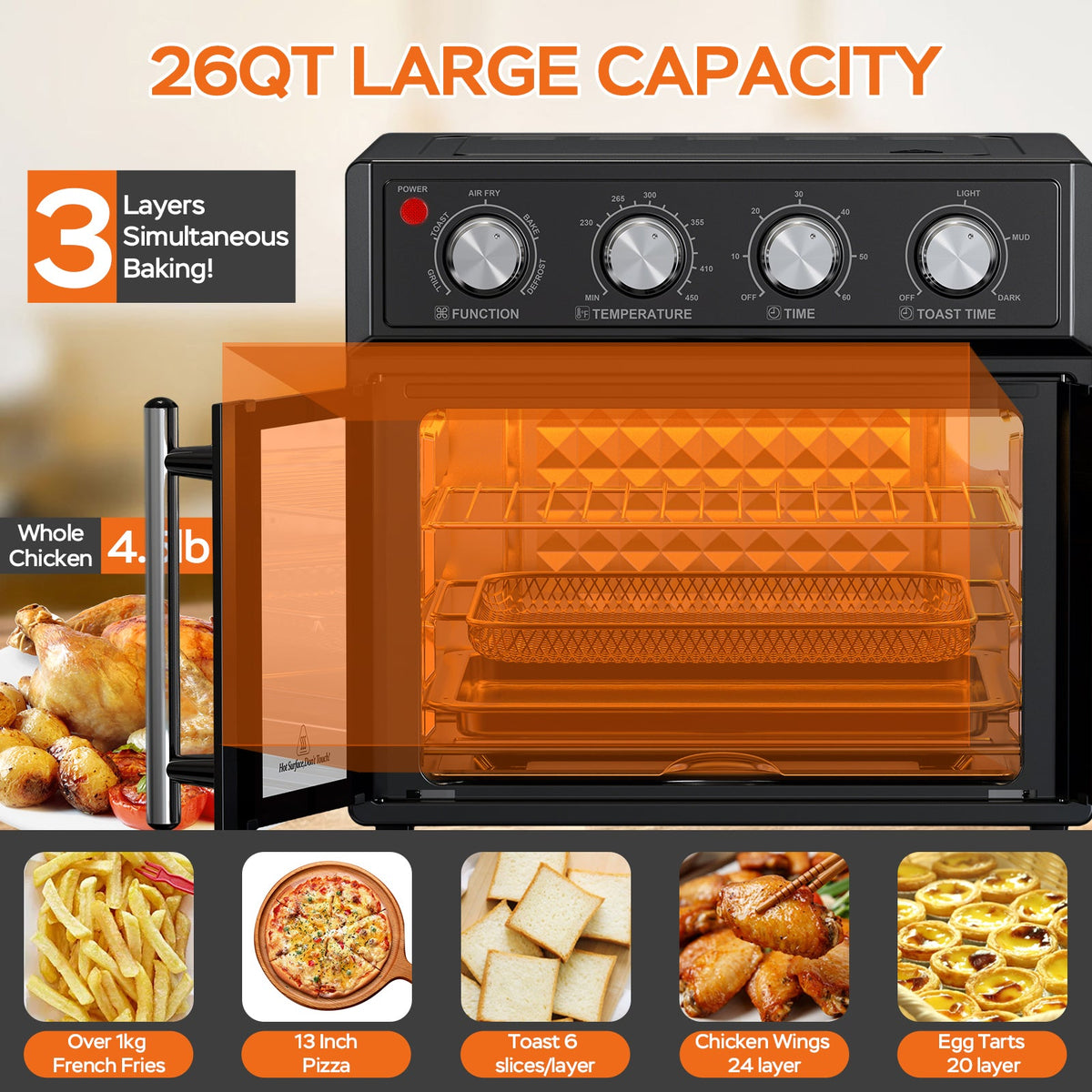 PlumChef Air Fryer Toaster Oven, 26 qt