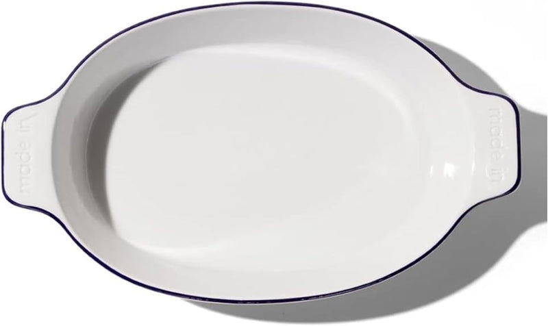 Made In Porcelain Oval Baking Dish, Navy Rim
