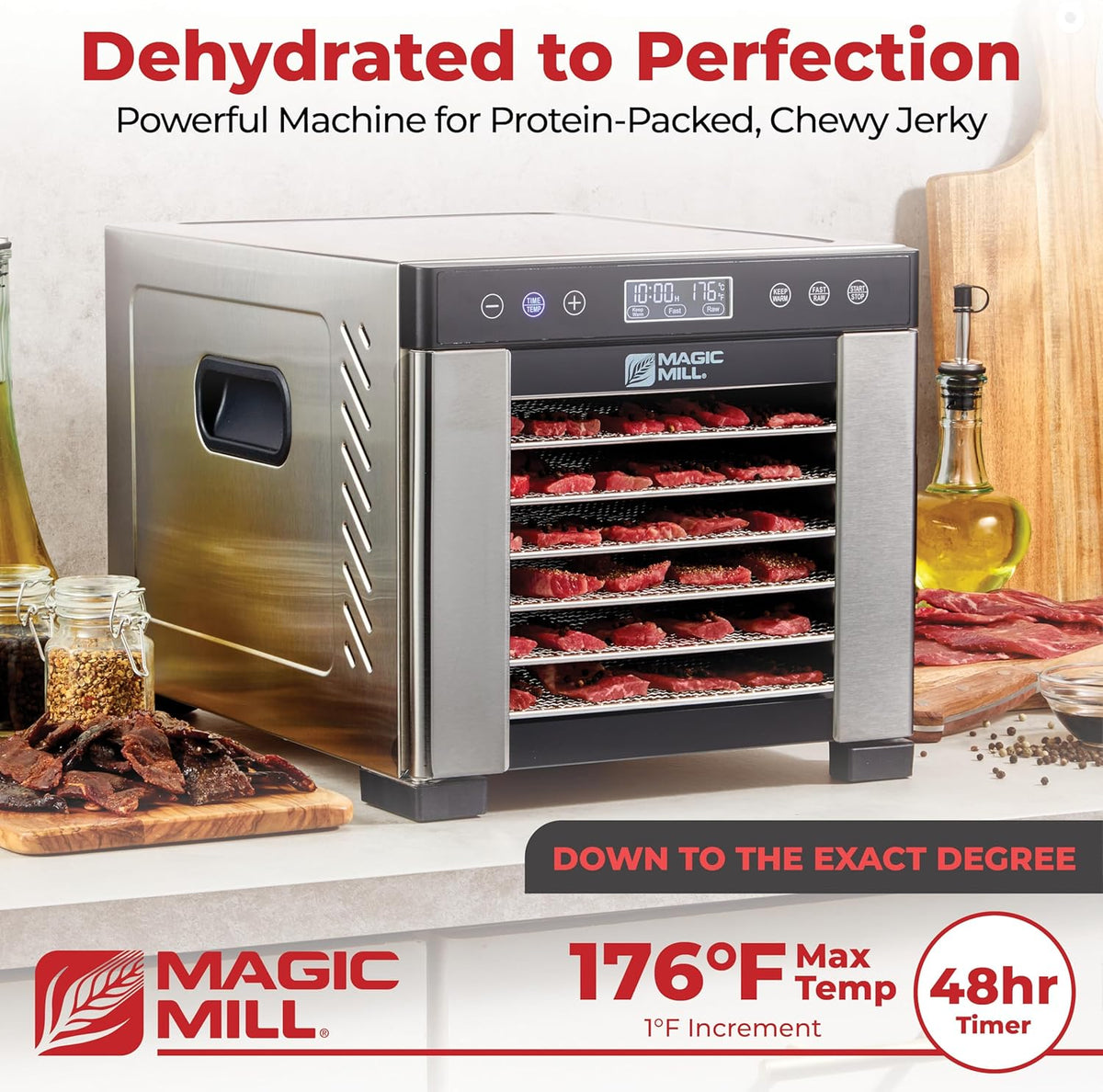 Professional Food Dehydrator with 7 Extra-Large Stainless Steel Trays for Jerky, Dog Treats, Herbs, Meat, and Fruit | Features Keep Warm Function, Digital Timer, and Temperature Control | ETL Certified