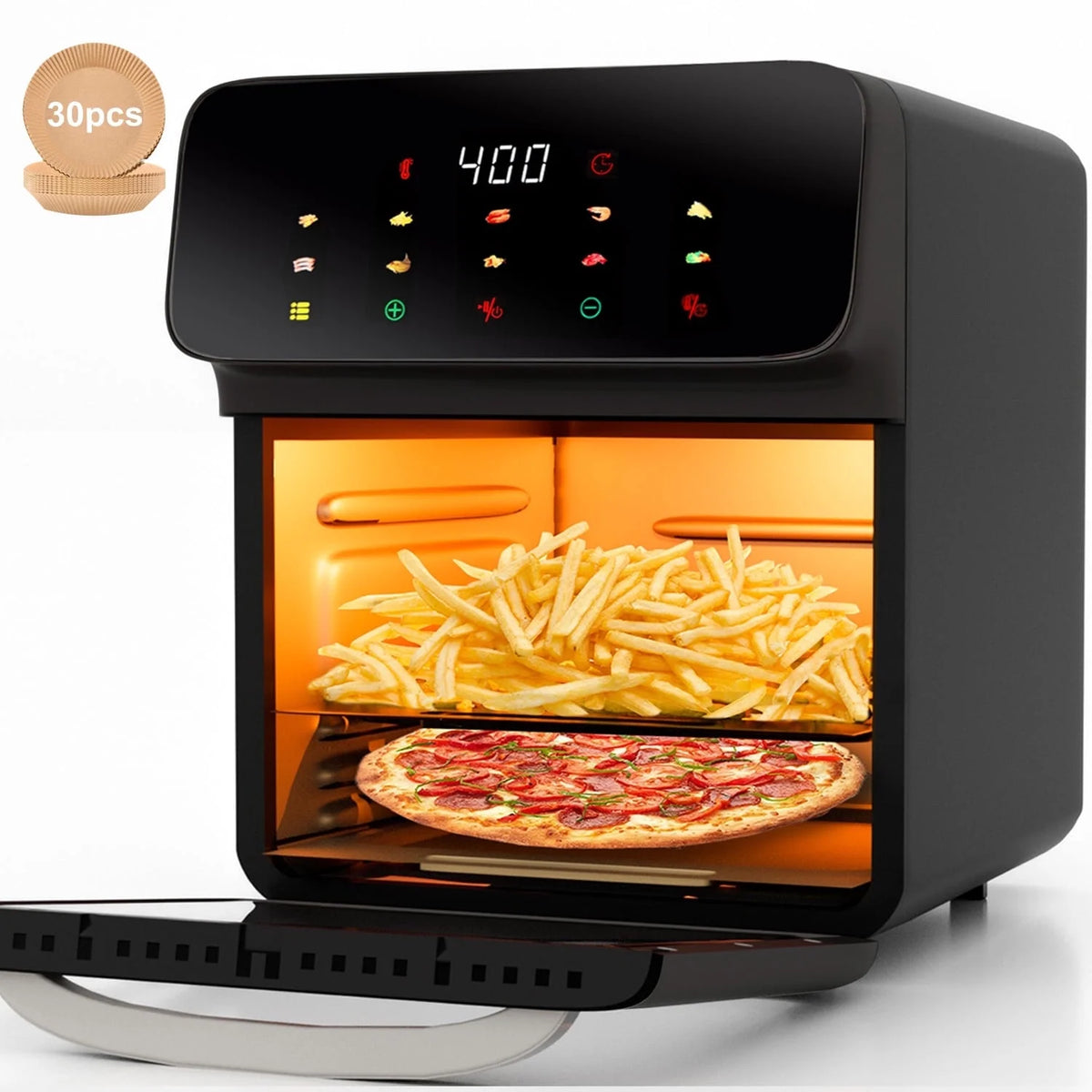 Upgrade your cooking game with the 12QT Air Fryer Convection Oven! 🌟✨ 10-in-1 functions, stylish touchscreen, and a clear view window! 🍽️🔥 #KitchenMustHave #HealthyCooking
