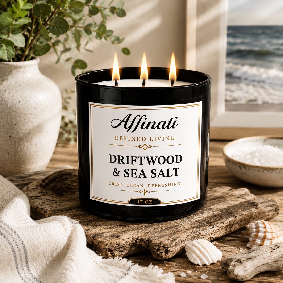 Driftwood & Sea Salt Candle, 3-Wick