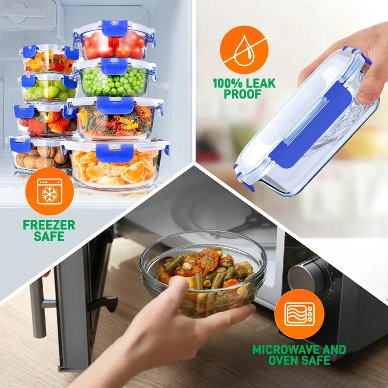 Glass Food Storage Container Set with Lids, 24-Piece