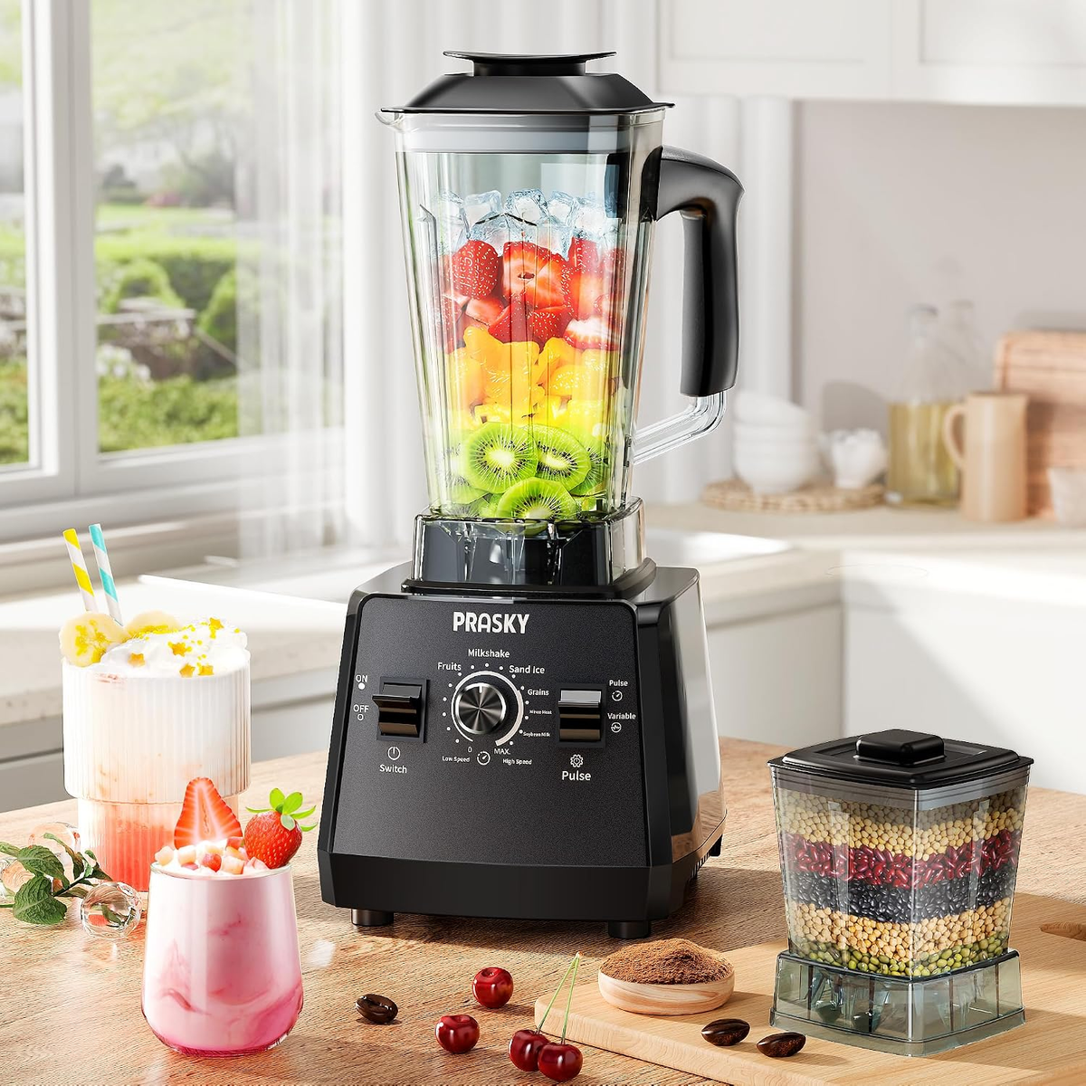 PRASKY Blender and Grinder Combo, 68 oz