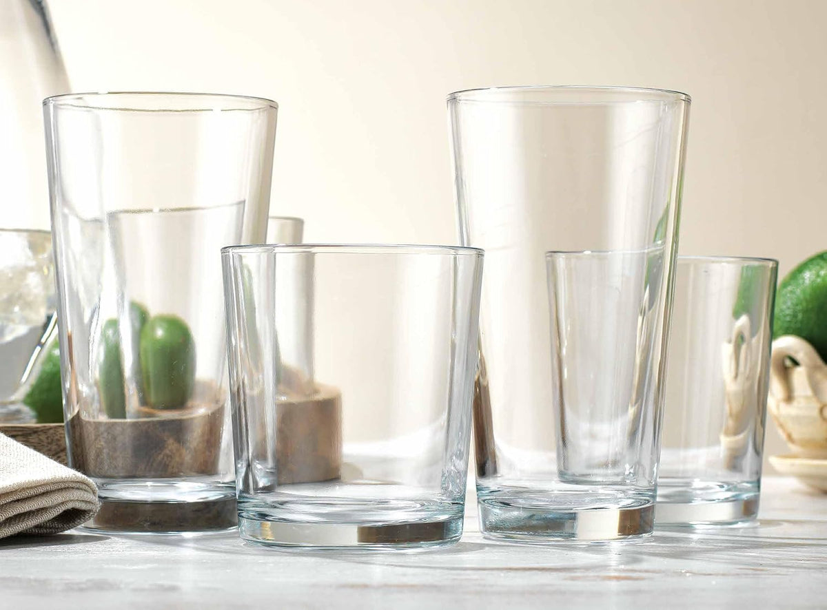 Drinking Glasses Set of 12. Glassware Set, 6 Highball Glass Cups, 6 Whiskey Glasses. Classic Drinkware Set 17 Oz Tall Glasses Set and 13 Oz Rock Glasses.