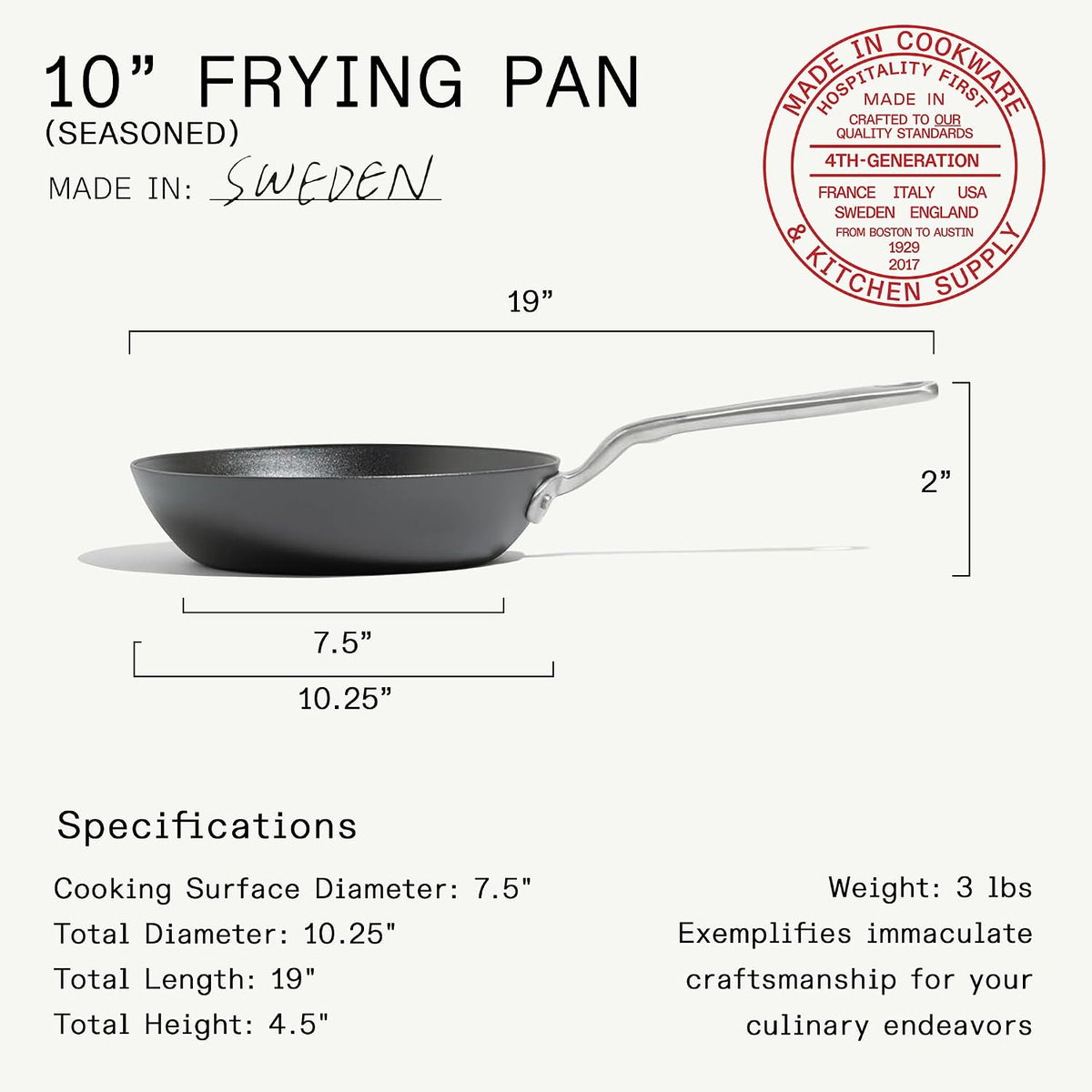 Made in Cookware - Seasoned 10" Carbon Steel Frying Pan - Professional Cookware - Crafted in Sweden - Induction Compatible