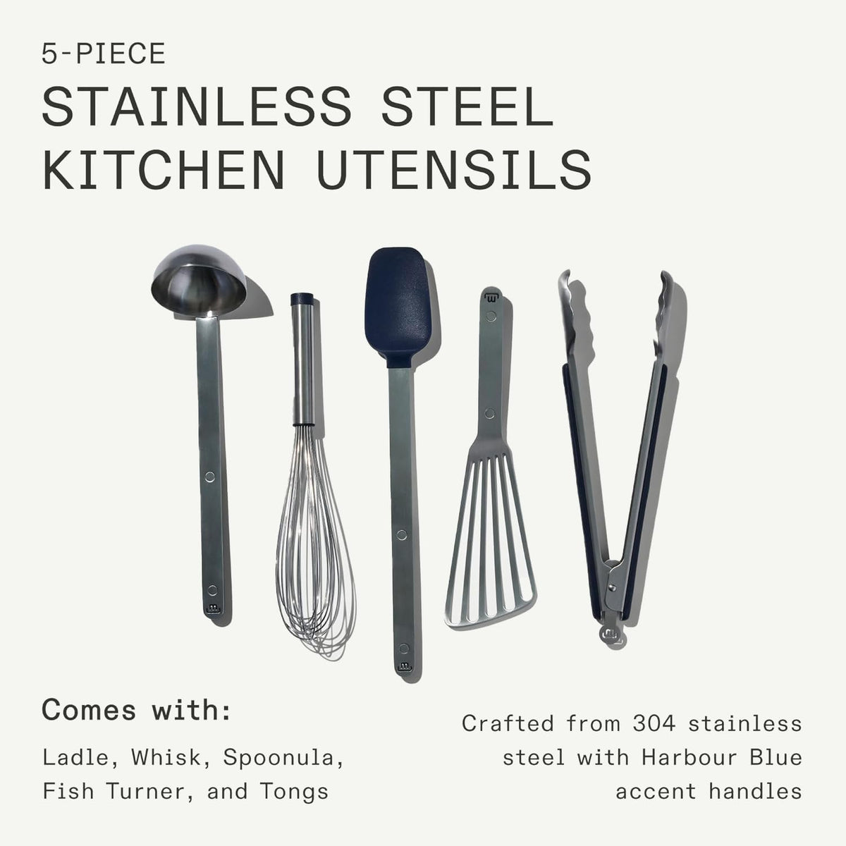 Made in Cookware - Stainless Steel Kitchen Utensil 5-Piece Set - Ladle, Tongs, Whisk, Spoonula, Fish Turner