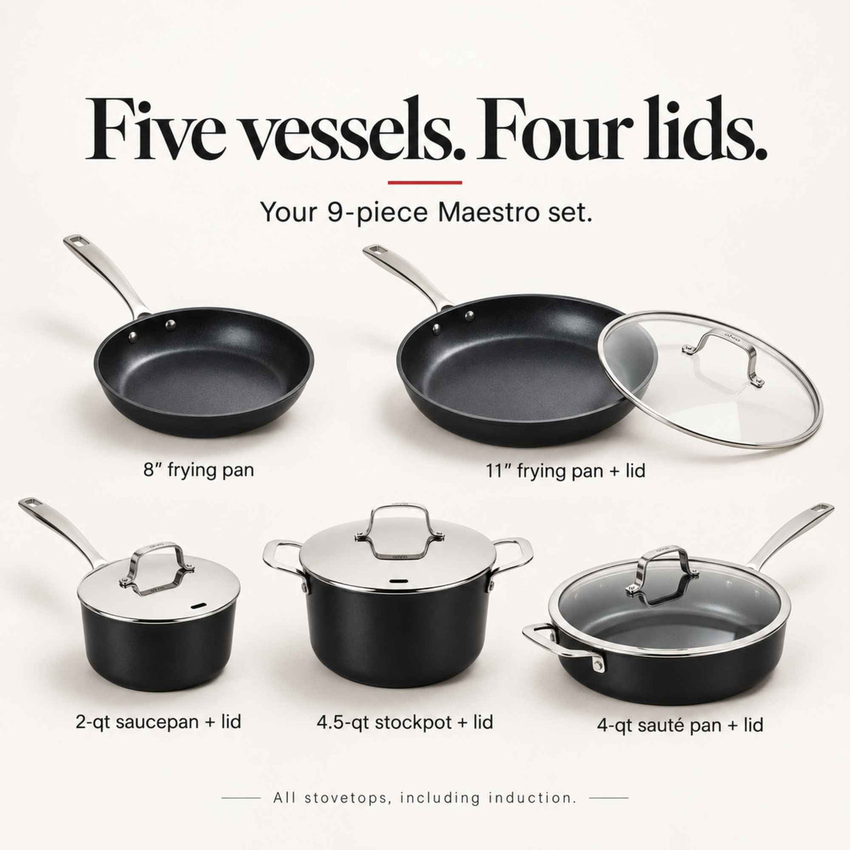 Alva Ceramic Nonstick Cookware Set, 9-Piece