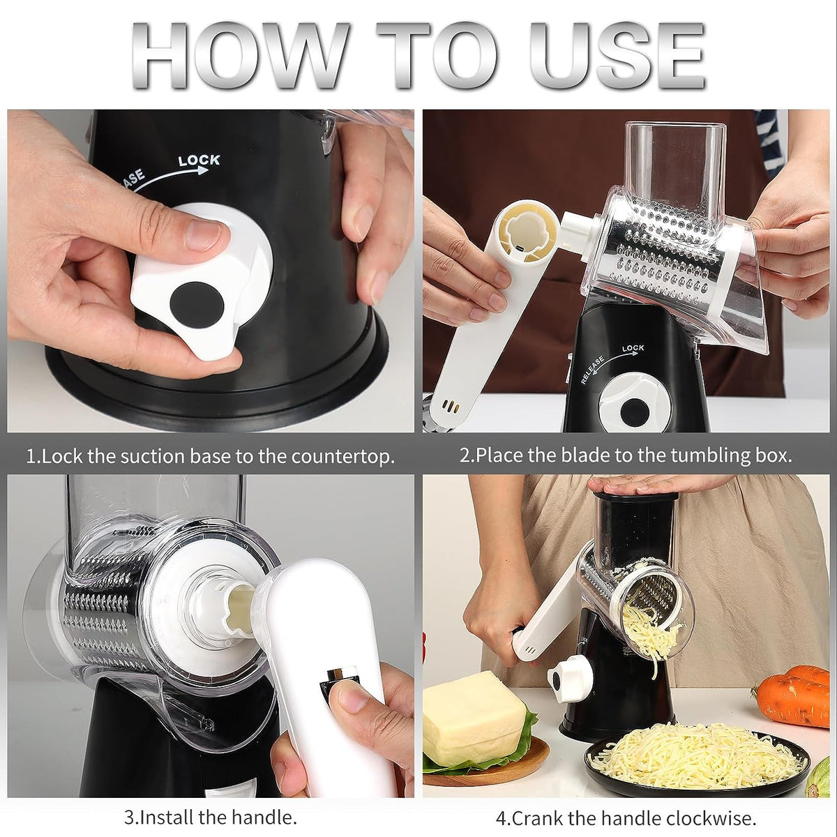 Say goodbye to boring cheese prep! 🧀✨ Grab our sleek black Rotary Cheese Grater with a hand crank and shred your way to cheesy goodness! #CheeseLovers #KitchenGadgets