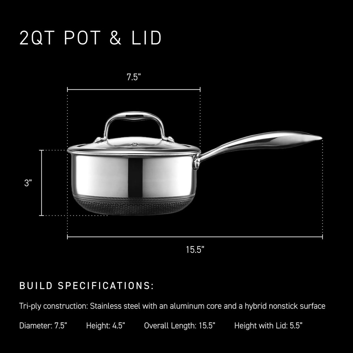 Hexclad 2QT Hybrid Nonstick Saucier with Lid, Induction Ready