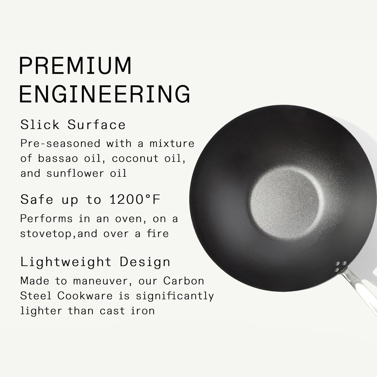 Made in Cookware - 13" Seasoned Carbon Steel Wok - Professional Cookware - Crafted in Sweden - Induction Compatible