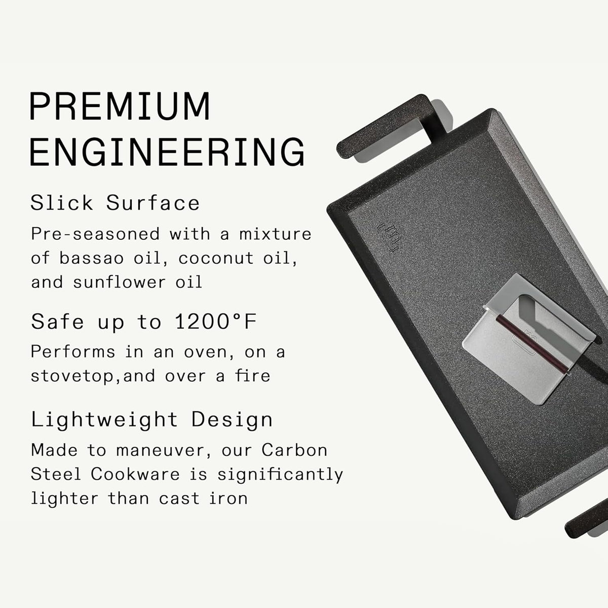 Made in Cookware - Carbon Steel Griddle + Grill Press - Professional Cookware - Crafted in Sweden - Induction Compatible