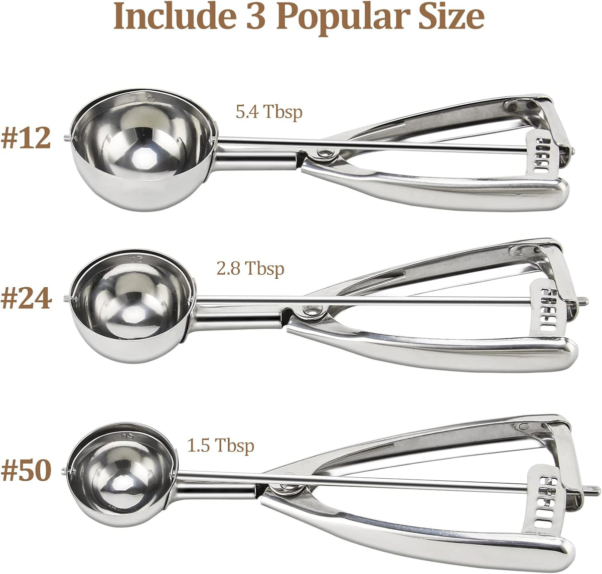 Cookie Scoop Set of 3 - Ideal for Ice Cream and Melon Serving