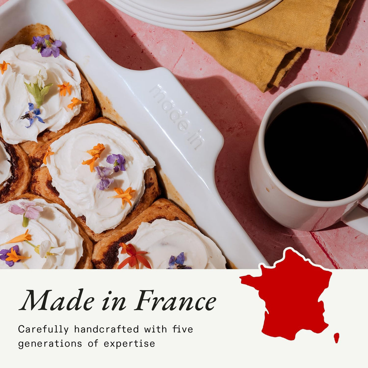 Made in Cookware - Square Baking Dish - White - Hand Crafted Porcelain - Professional Bakeware - Crafted in France