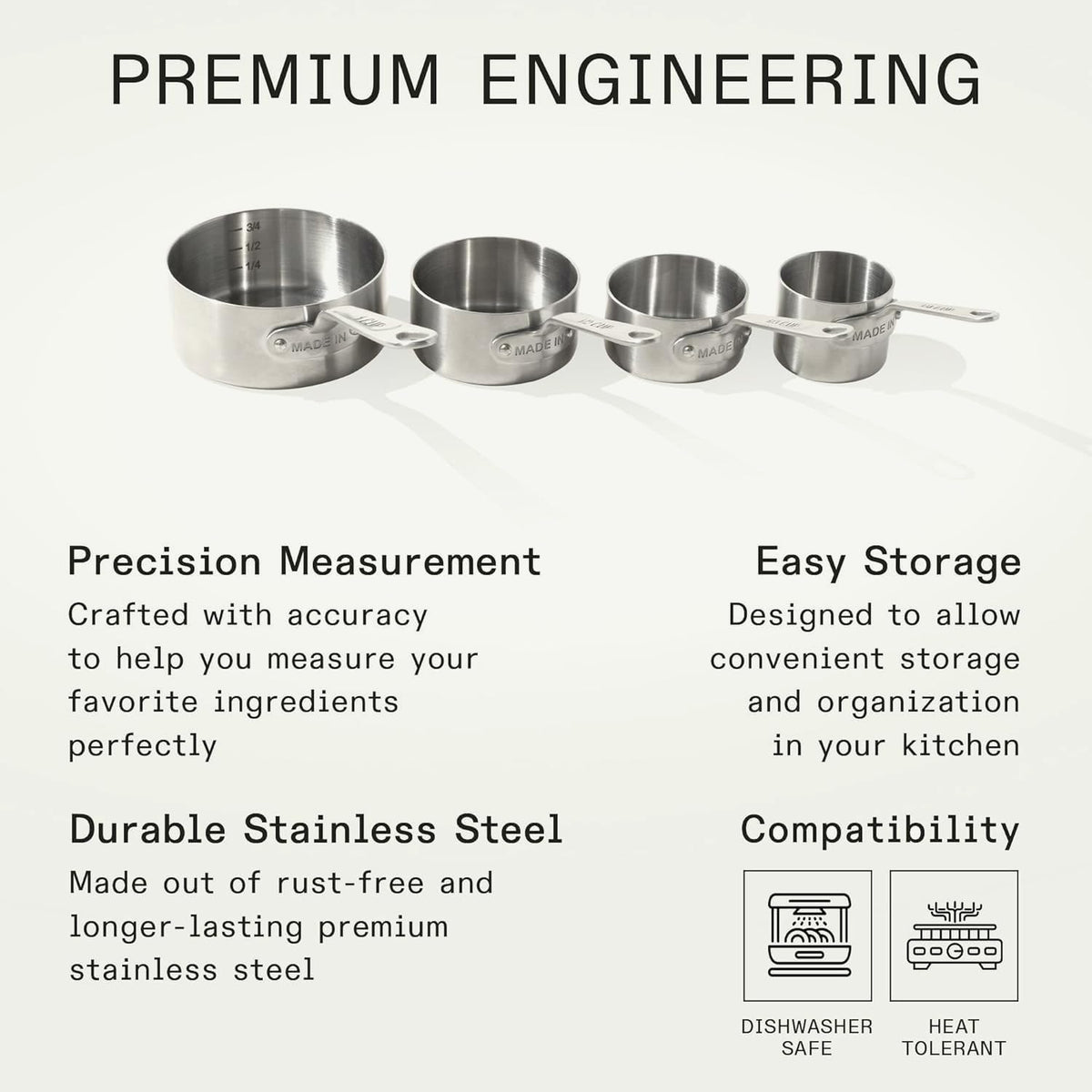 Made in Cookware - Measuring Cup Set - Stainless Steel - Stackable - Dishwasher Safe
