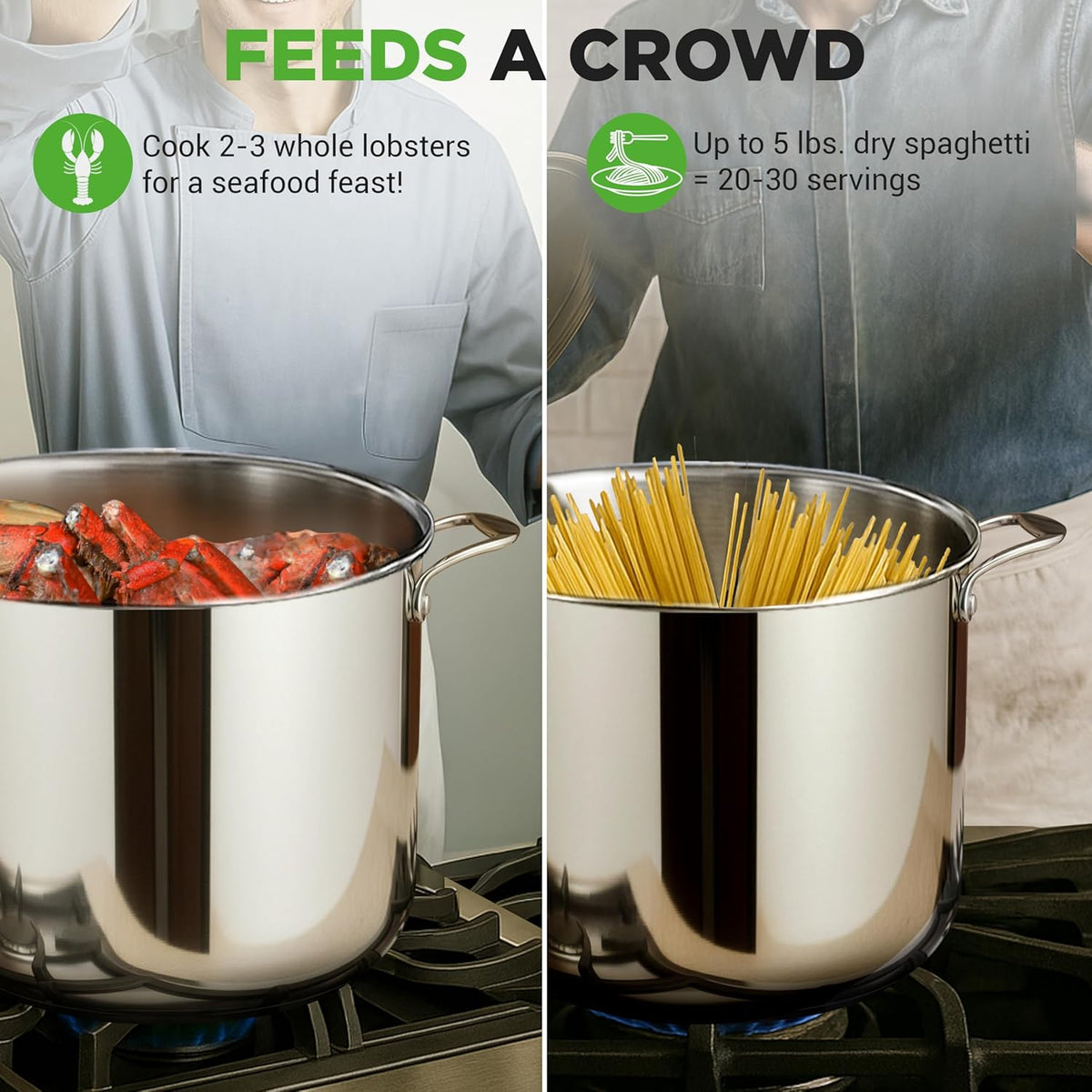 15-Quart Induction-Compatible Stainless Steel Stock Pot with Tempered Glass Lid - Dishwasher Safe for Easy Cleanup