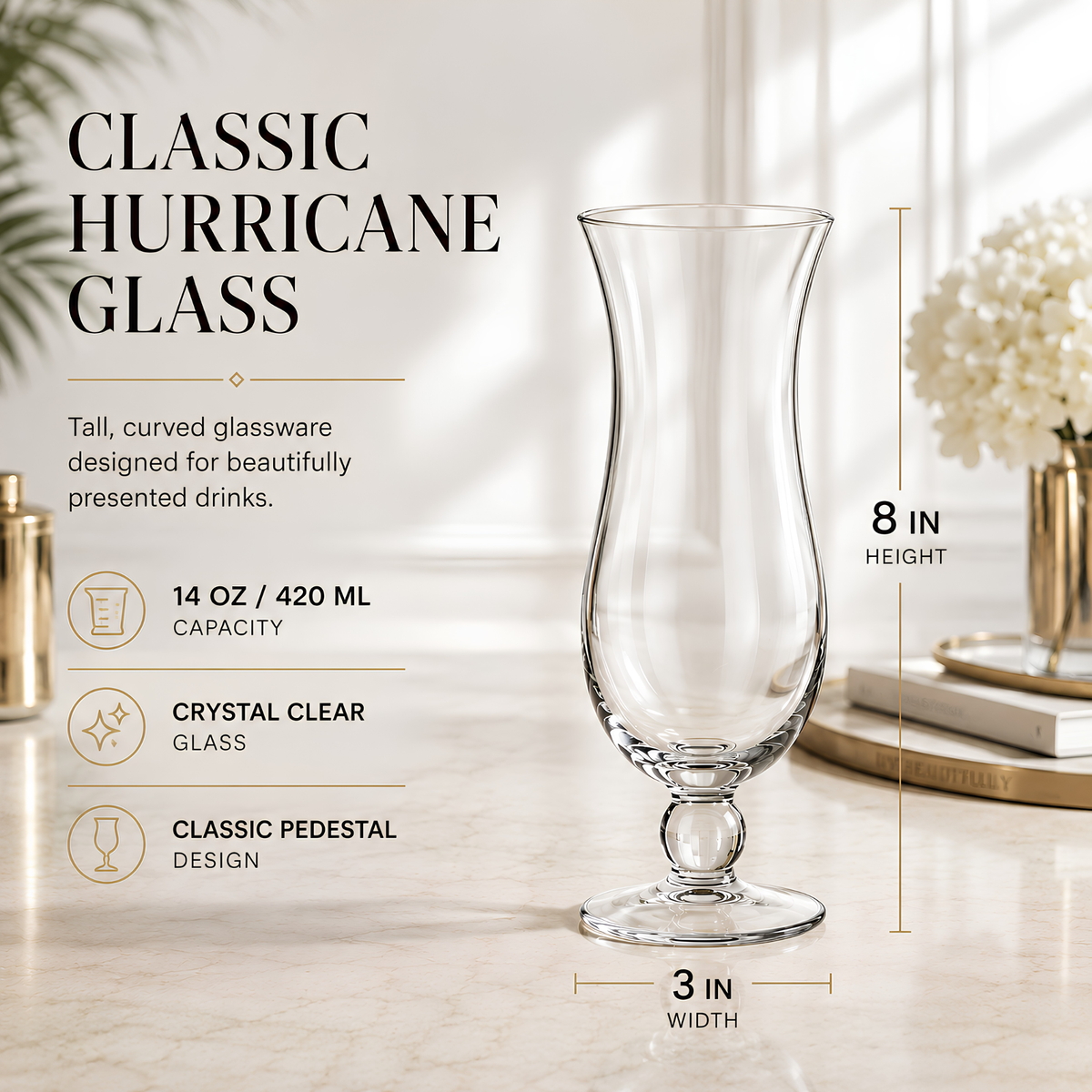 Hurricane Drinking Glasses, Set of 6, Clear