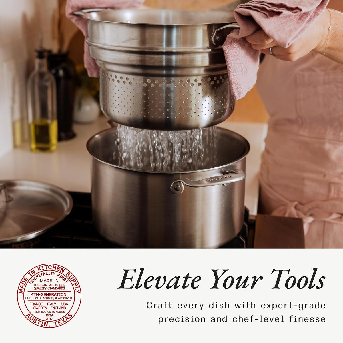 Made in Cookware - 8 Quart Stainless Steel Stock Pot with Lid and Pasta Insert - 5 Ply Stainless Clad - Professional Cookware - Crafted in Italy - Induction Compatible