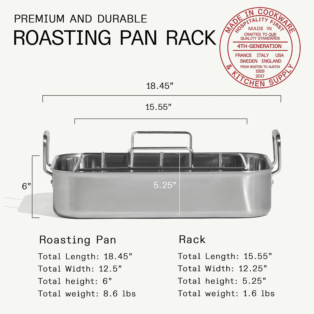 Made in Cookware - Stainless Clad Roasting Pan - 3-Ply Stainless Clad - Professional Cookware - Crafted in Thailand