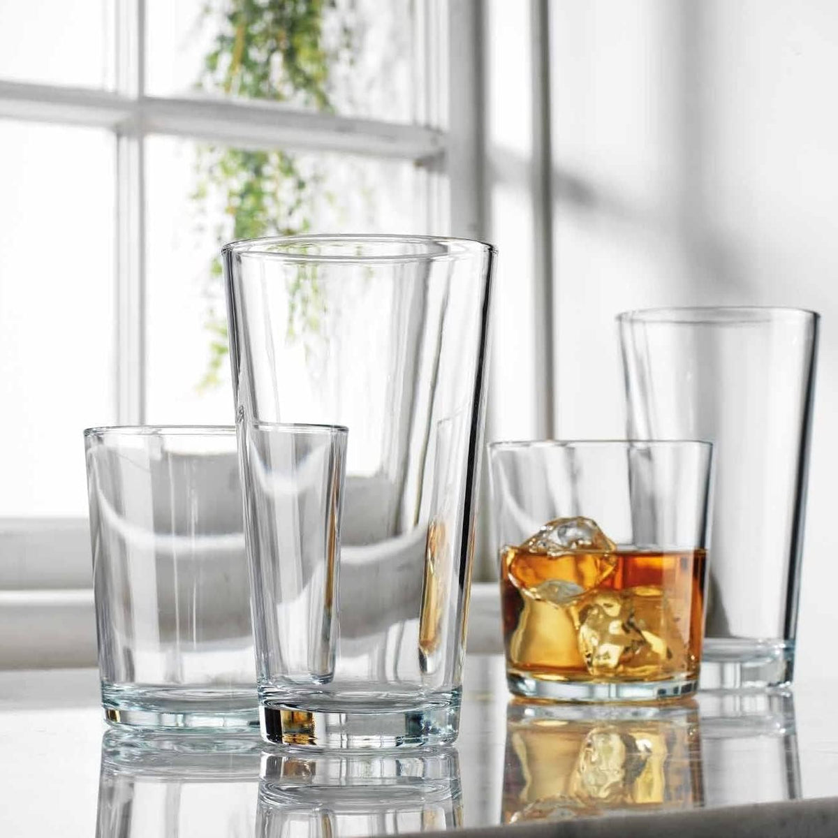 Drinking Glasses Set of 12. Glassware Set, 6 Highball Glass Cups, 6 Whiskey Glasses. Classic Drinkware Set 17 Oz Tall Glasses Set and 13 Oz Rock Glasses.