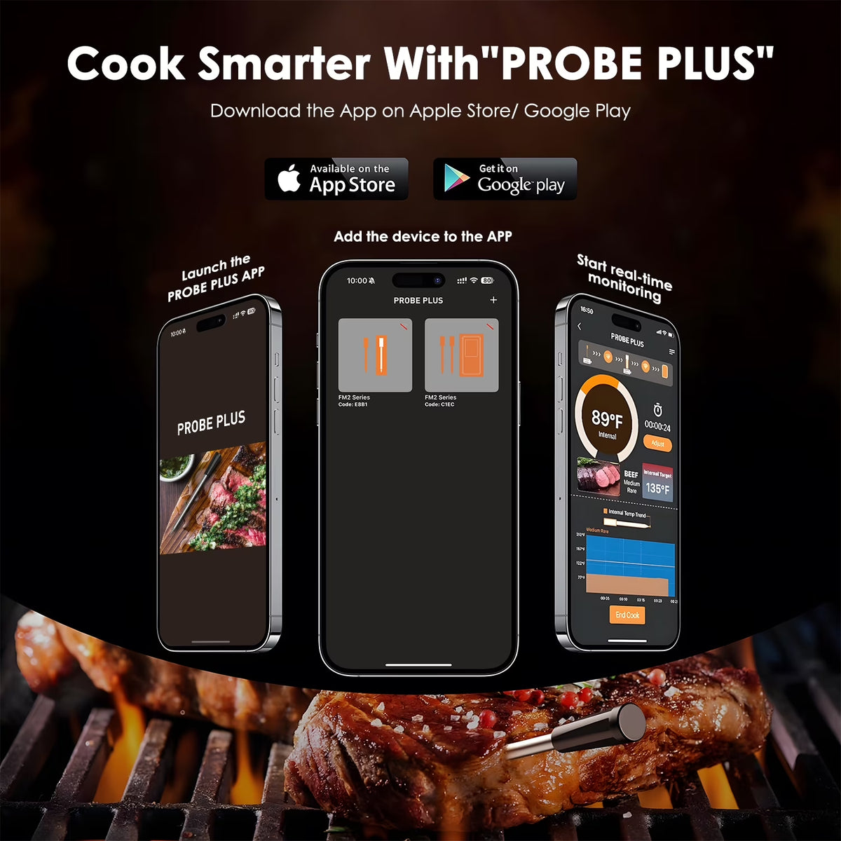 Smart Wireless Meat Thermometer - Bluetooth App, 2 Probe Set