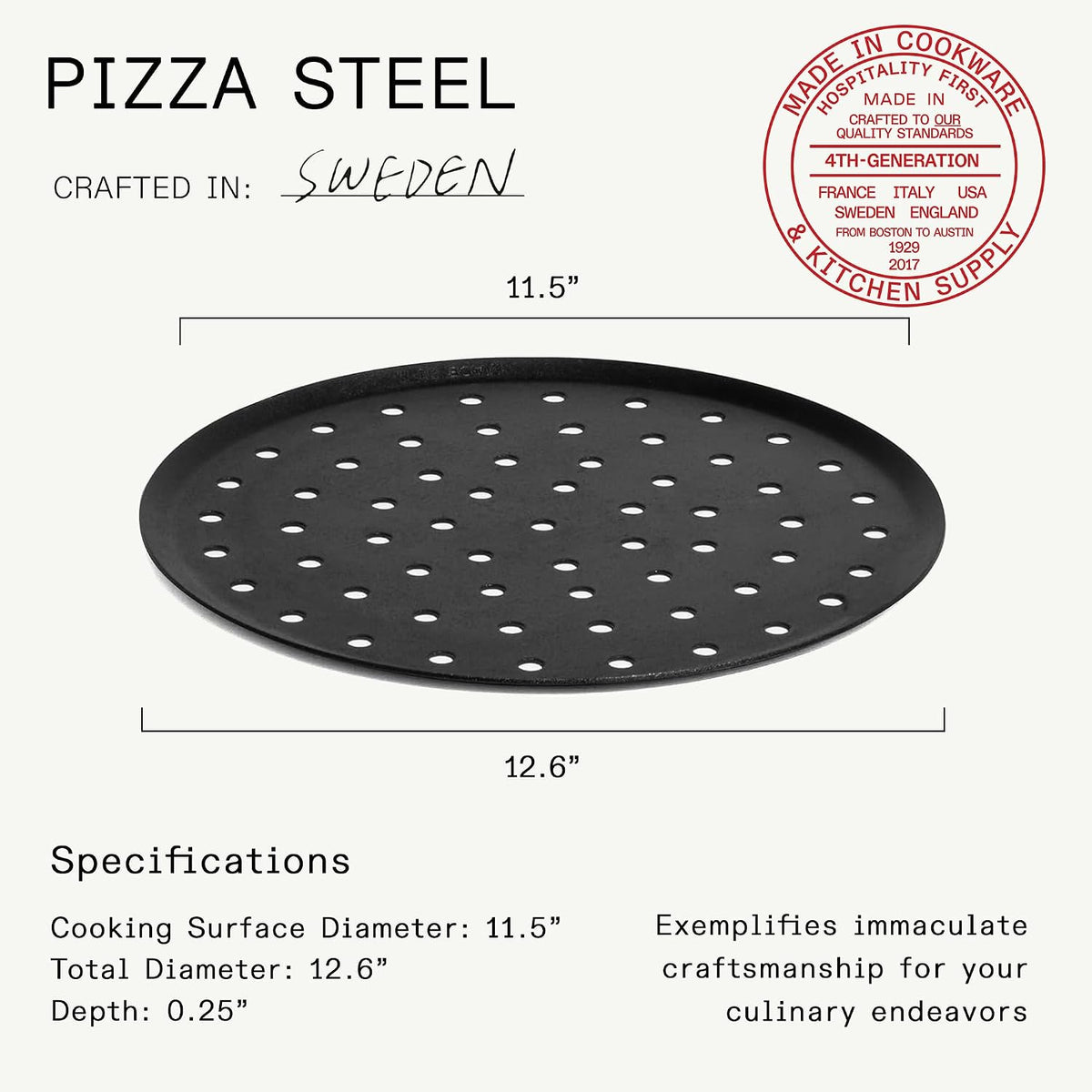 Made in Cookware - Seasoned 12" Carbon Pizza Steel - Professional Cookware - Crafted in Sweden - Induction Compatible