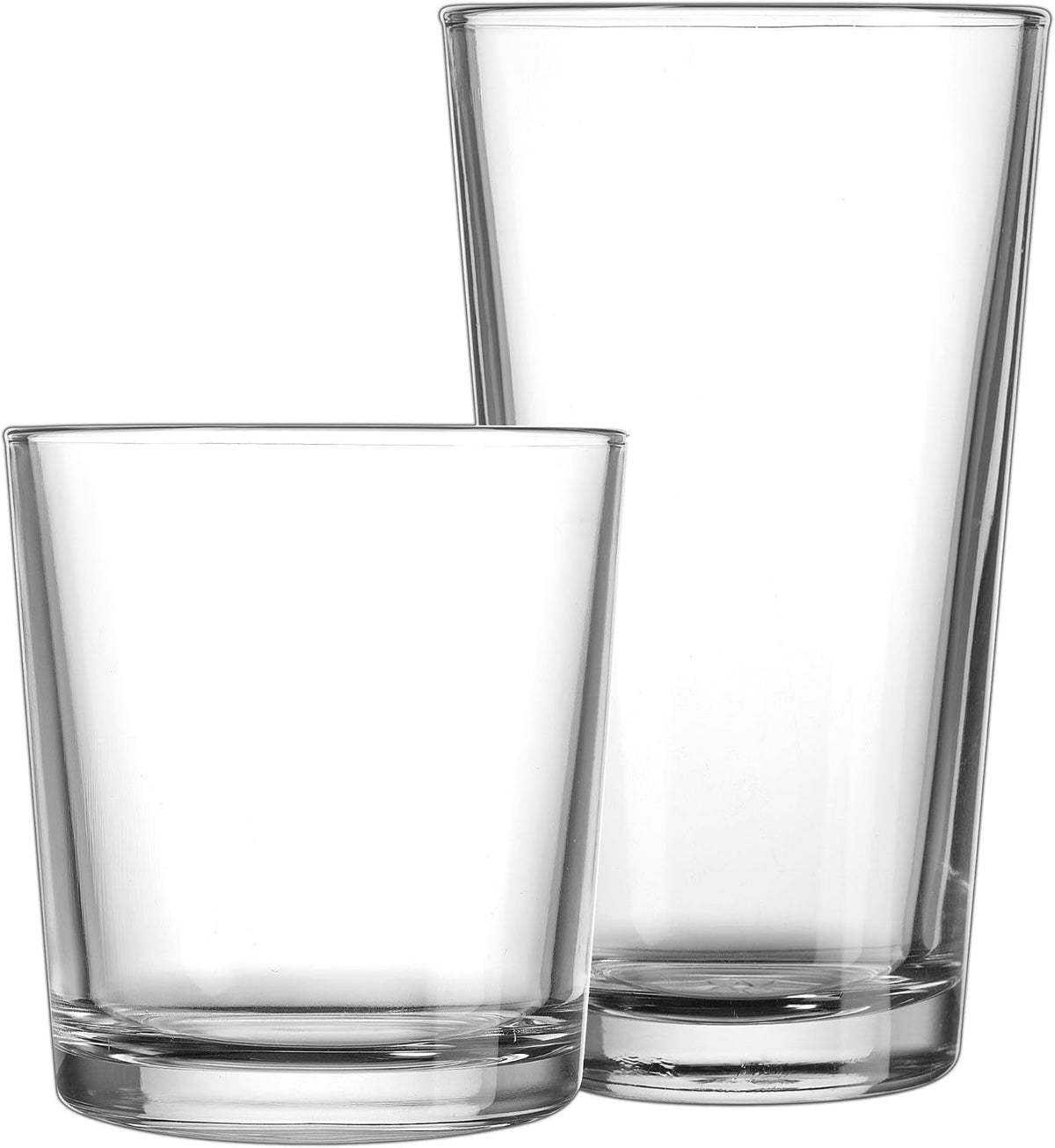 Drinking Glasses Set of 12. Glassware Set, 6 Highball Glass Cups, 6 Whiskey Glasses. Classic Drinkware Set 17 Oz Tall Glasses Set and 13 Oz Rock Glasses.