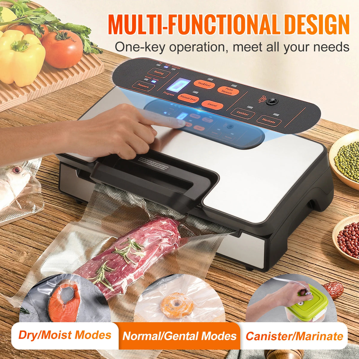 High-Performance 90Kpa 130W Vacuum Sealer with 10 Complimentary Vacuum Bags for Optimal Food Preservation