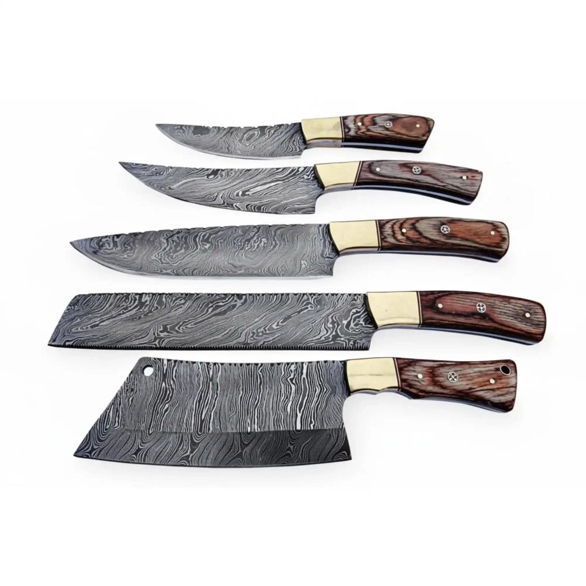 JW SteelCrafts Damascus Knife Set with Wood Handles, 5-Piece
