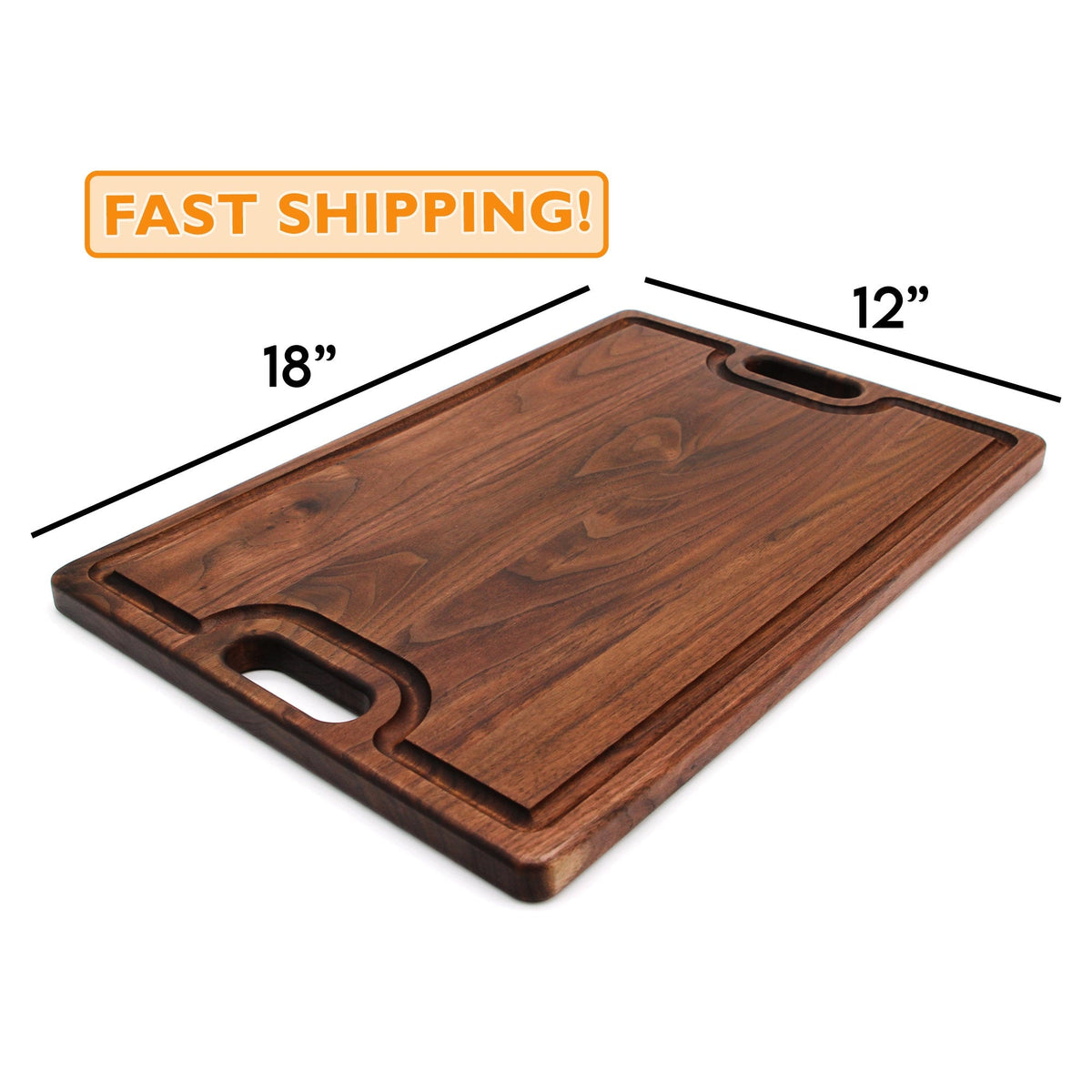Reversible Walnut Cutting Board with Handles, 18 x 12 in