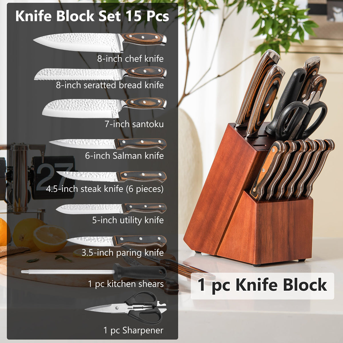 Stainless Steel Knife Block Set, 15-Piece