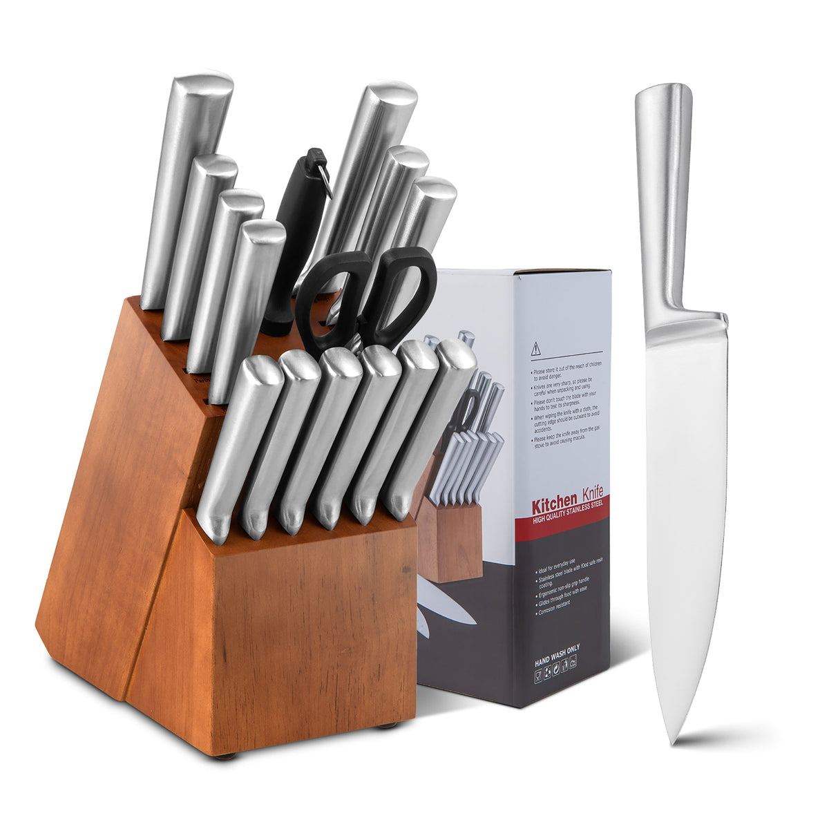 Stainless Steel Knife Set with Sharpener, 16-Piece