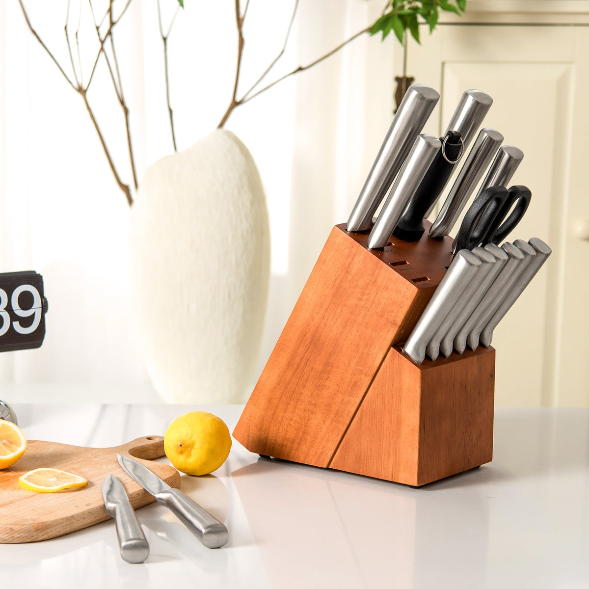 Stainless Steel Knife Set with Sharpener, 16-Piece