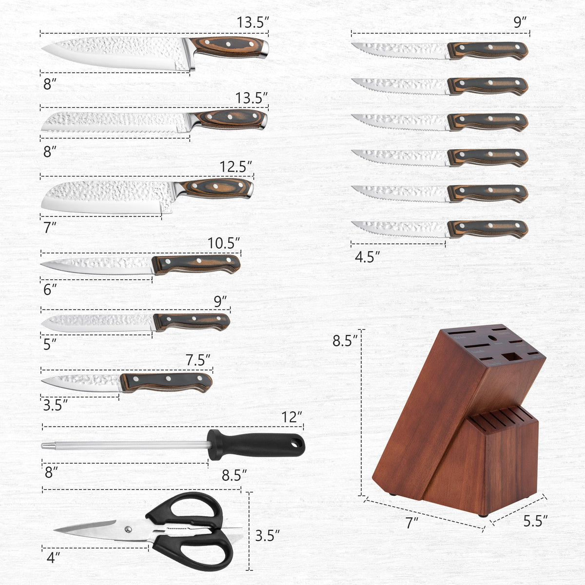 Stainless Steel Knife Block Set, 15-Piece