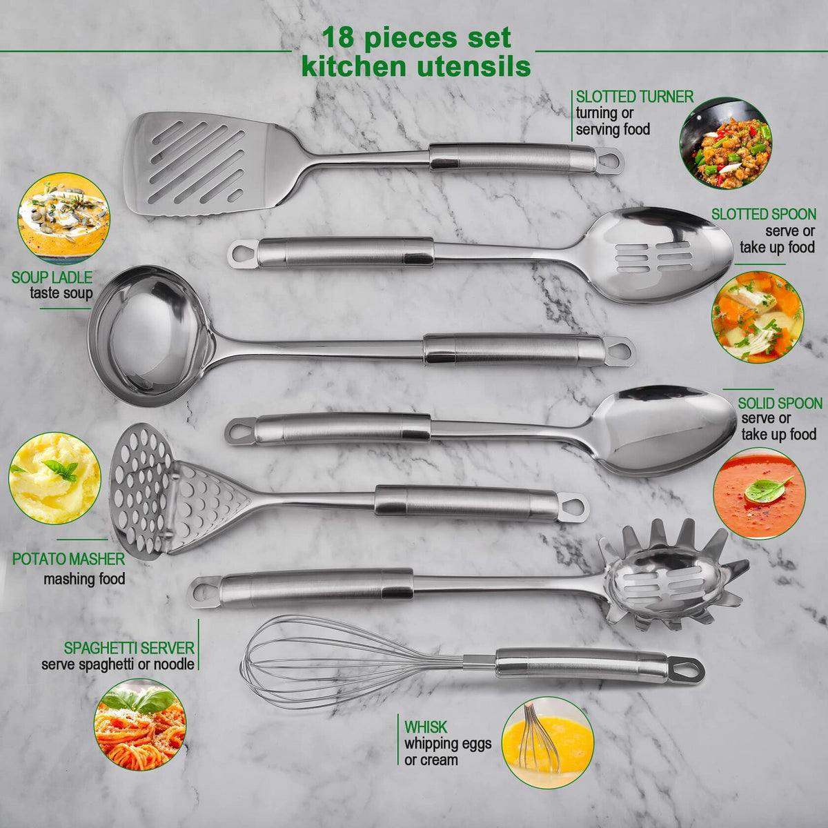 StnKitchExplor Stainless Steel Utensil Set with Holder, 28-Piece