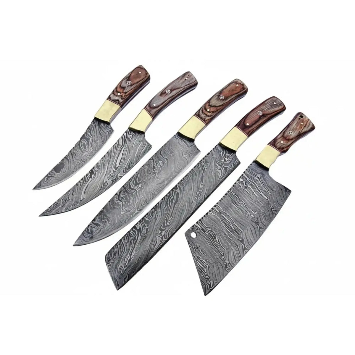 JW SteelCrafts Damascus Knife Set with Wood Handles, 5-Piece