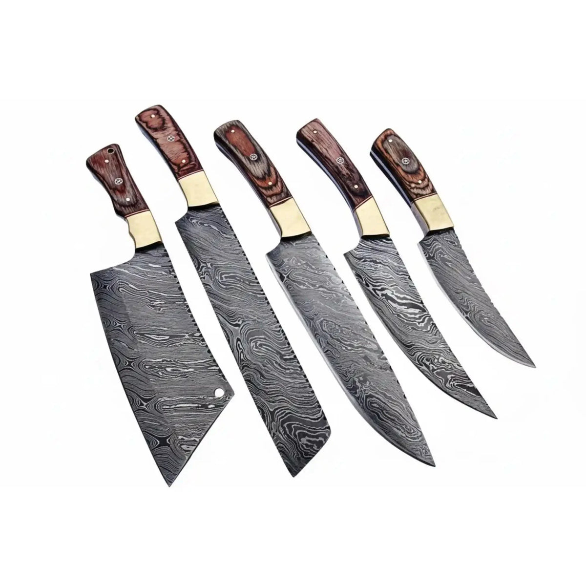 JW SteelCrafts Damascus Knife Set with Wood Handles, 5-Piece
